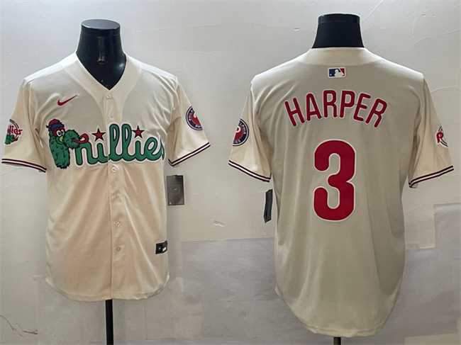 Mens Philadelphia Phillies #3 Bryce Harper Cream Phanatic Limited Stitched Jersey->philadelphia phillies->MLB Jersey